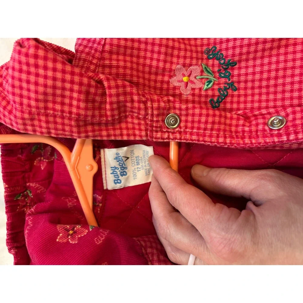 Unique Vintage Baby OshKosh Bgosh Pink Gingham Hooded Quilted Jacket Floral 12m‎